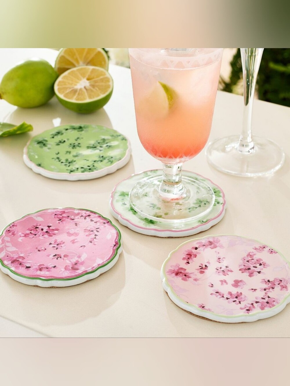 NWT Pottery Barn Monique Lhuillier Garden Trellis Coasters - Mixed Set of 4
